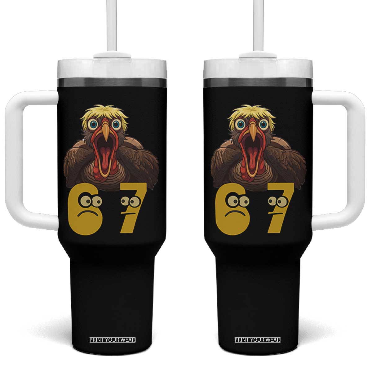 Six Seven Meme Turkey Tumbler With Handle Trending Gen Alpha Thanksgiving Gift TS12 One Size: 40 oz Black Print Your Wear