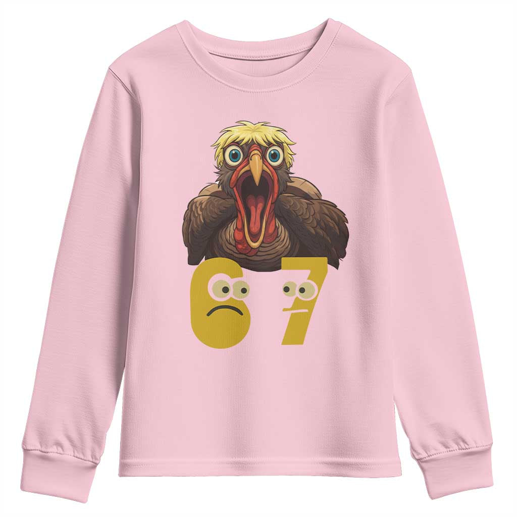 Six Seven Meme Turkey Youth Sweatshirt Trending Gen Alpha Thanksgiving Gift TS12 Light Pink Print Your Wear