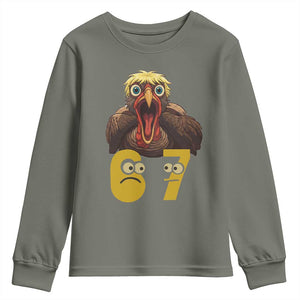 Six Seven Meme Turkey Youth Sweatshirt Trending Gen Alpha Thanksgiving Gift TS12 Military Green Print Your Wear