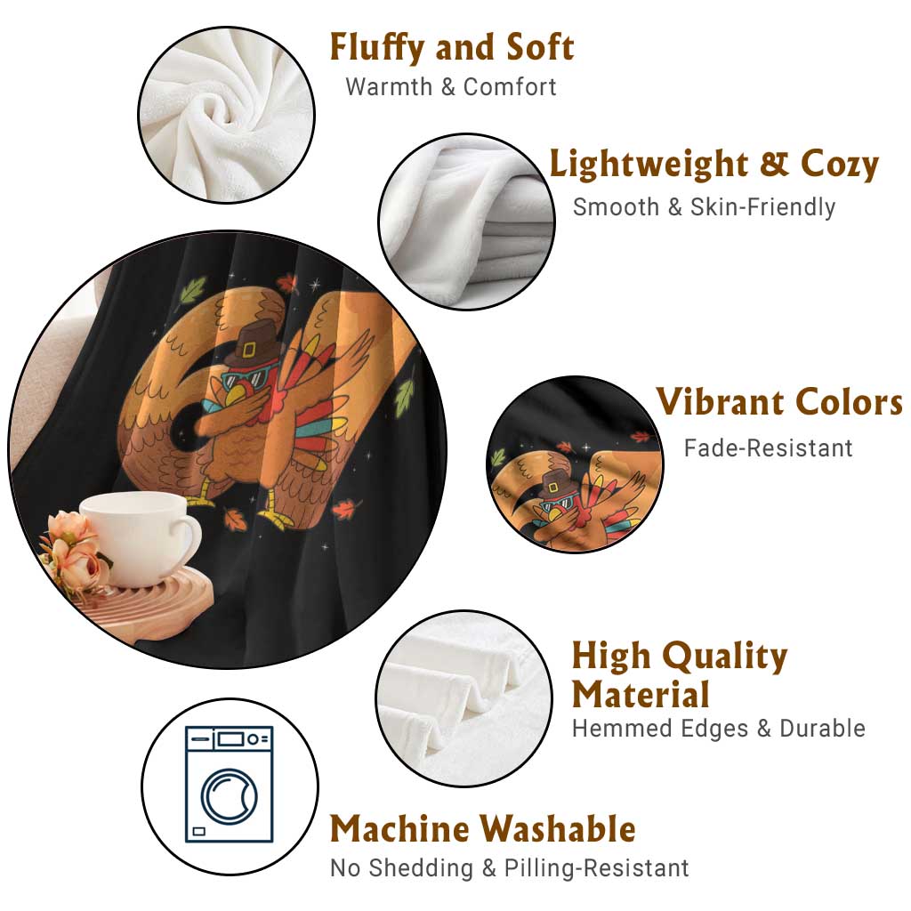 Thanksgiving Turkey Dabbing Throw Blanket Six Seven Meme Trending Gift TS12 Print Your Wear