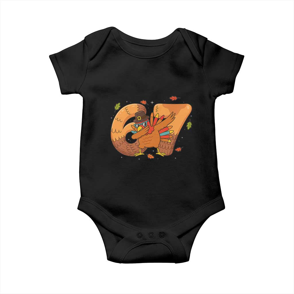 Thanksgiving Turkey Dabbing Baby Onesie Six Seven Meme Trending Gift TS12 Black Print Your Wear