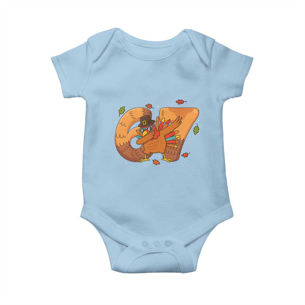 Thanksgiving Turkey Dabbing Baby Onesie Six Seven Meme Trending Gift TS12 Light Blue Print Your Wear