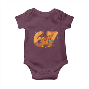 Thanksgiving Turkey Dabbing Baby Onesie Six Seven Meme Trending Gift TS12 Maroon Print Your Wear
