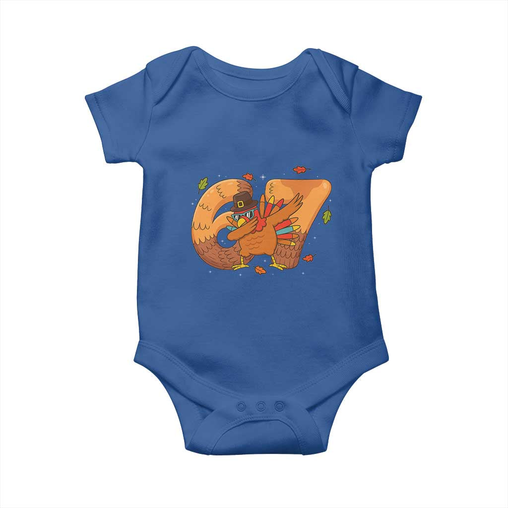 Thanksgiving Turkey Dabbing Baby Onesie Six Seven Meme Trending Gift TS12 Royal Blue Print Your Wear