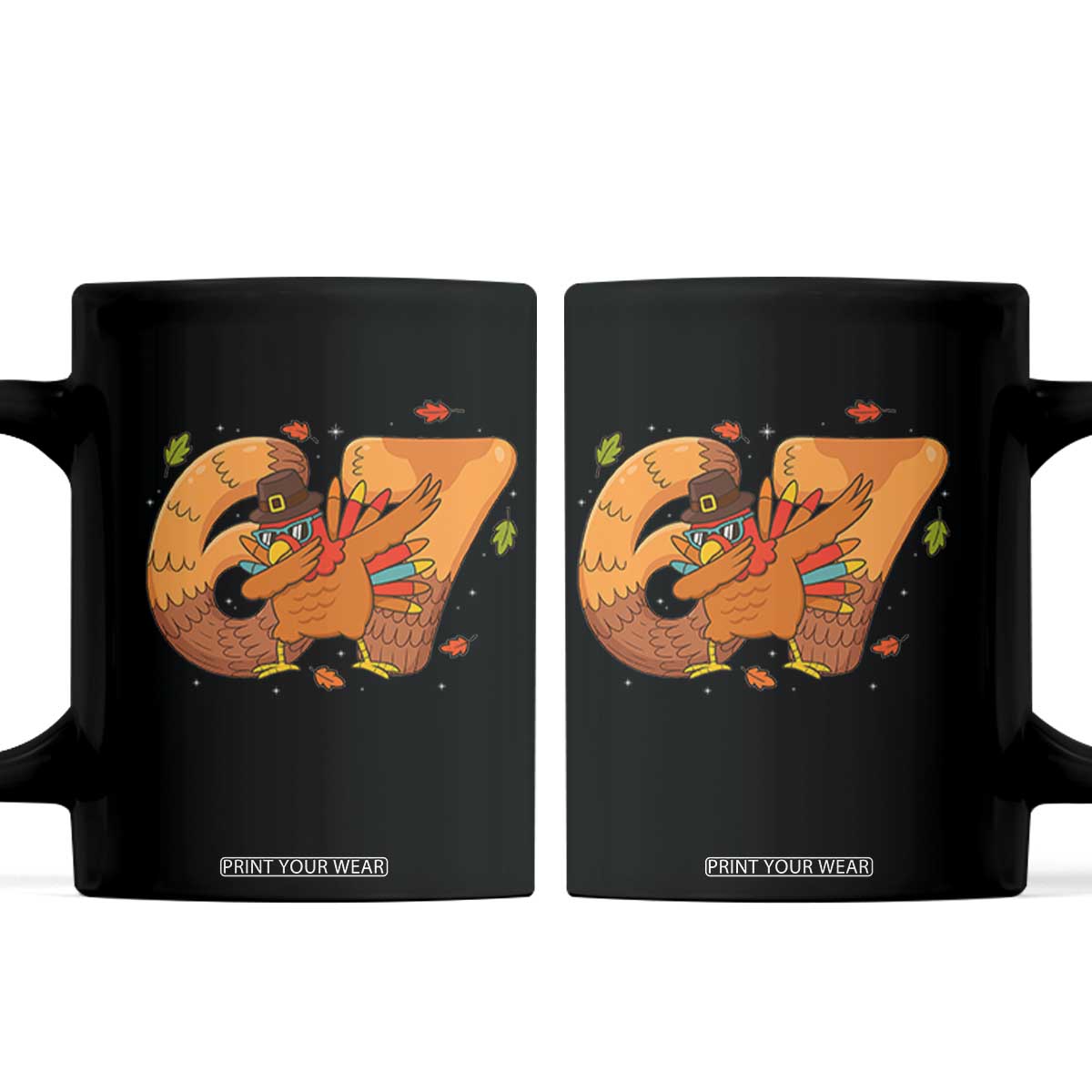 Thanksgiving Turkey Dabbing Coffee Mug Six Seven Meme Trending Gift TS12 Black Print Your Wear