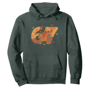 Thanksgiving Turkey Dabbing Hoodie Six Seven Meme Trending Gift TS12 Dark Forest Green Print Your Wear