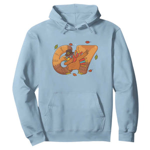 Thanksgiving Turkey Dabbing Hoodie Six Seven Meme Trending Gift TS12 Light Blue Print Your Wear