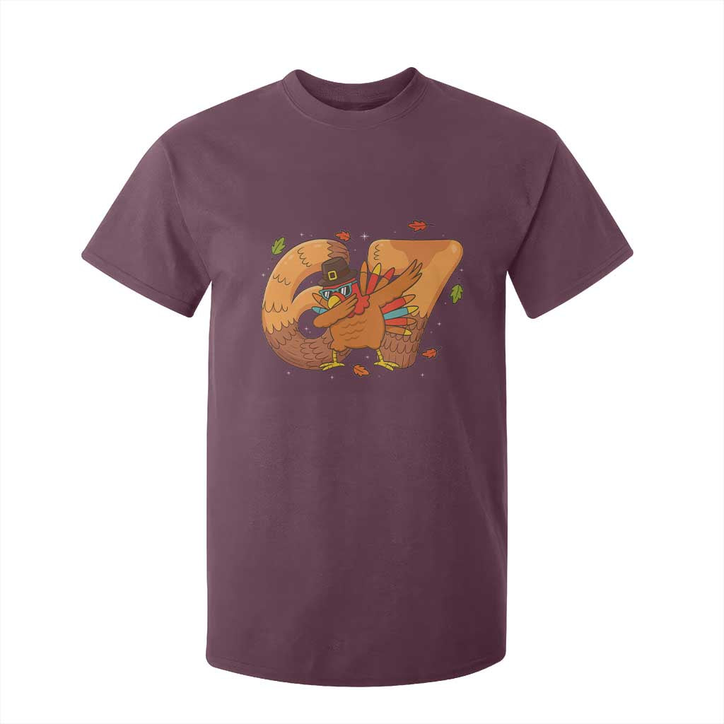 Thanksgiving Turkey Dabbing T Shirt For Kid Six Seven Meme Trending Gift TS12 Maroon Print Your Wear
