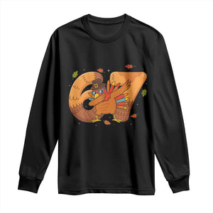 Thanksgiving Turkey Dabbing Long Sleeve Shirt Six Seven Meme Trending Gift TS12 Black Print Your Wear