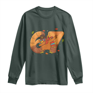 Thanksgiving Turkey Dabbing Long Sleeve Shirt Six Seven Meme Trending Gift TS12 Dark Forest Green Print Your Wear