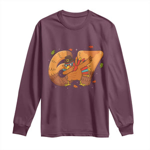 Thanksgiving Turkey Dabbing Long Sleeve Shirt Six Seven Meme Trending Gift TS12 Maroon Print Your Wear