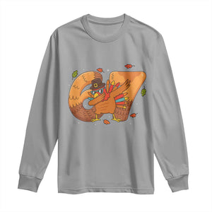 Thanksgiving Turkey Dabbing Long Sleeve Shirt Six Seven Meme Trending Gift TS12 Sport Gray Print Your Wear