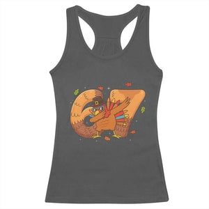 Thanksgiving Turkey Dabbing Racerback Tank Top Six Seven Meme Trending Gift TS12 Dark Heather Print Your Wear