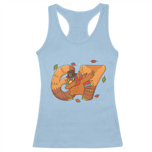 Thanksgiving Turkey Dabbing Racerback Tank Top Six Seven Meme Trending Gift TS12 Light Blue Print Your Wear