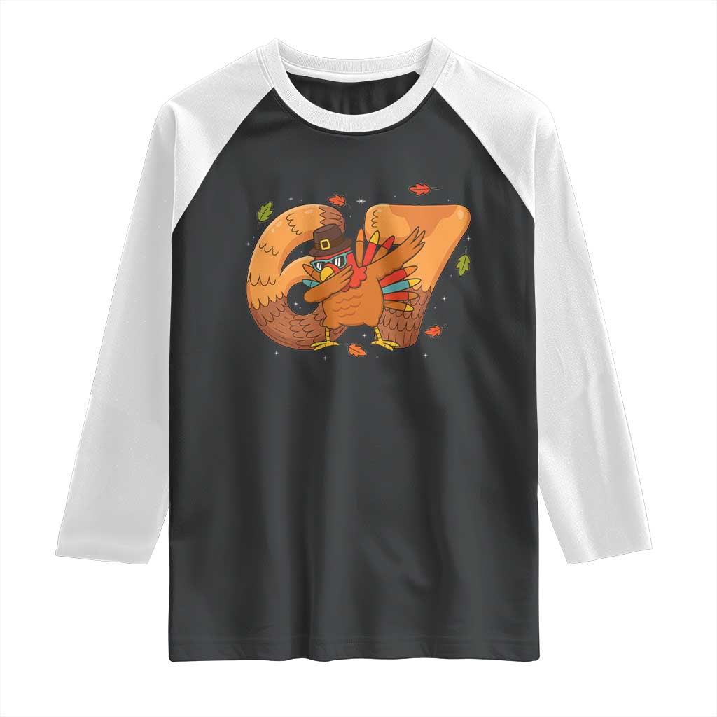 Thanksgiving Turkey Dabbing Raglan Shirt Six Seven Meme Trending Gift TS12 Black White Print Your Wear