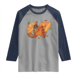 Thanksgiving Turkey Dabbing Raglan Shirt Six Seven Meme Trending Gift TS12 Sport Gray Navy Print Your Wear