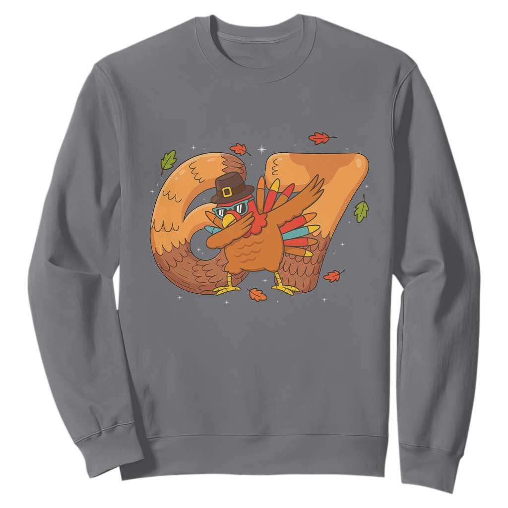 Thanksgiving Turkey Dabbing Sweatshirt Six Seven Meme Trending Gift TS12 Charcoal Print Your Wear