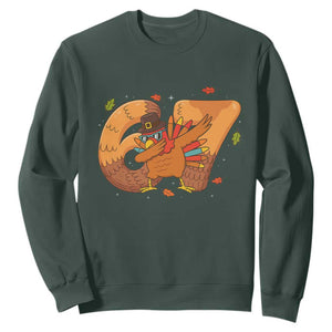 Thanksgiving Turkey Dabbing Sweatshirt Six Seven Meme Trending Gift TS12 Dark Forest Green Print Your Wear