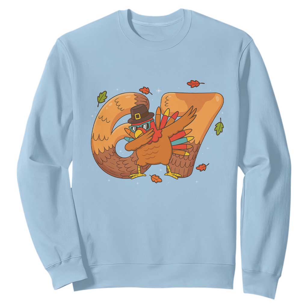 Thanksgiving Turkey Dabbing Sweatshirt Six Seven Meme Trending Gift TS12 Light Blue Print Your Wear