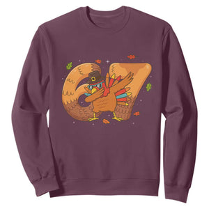 Thanksgiving Turkey Dabbing Sweatshirt Six Seven Meme Trending Gift TS12 Maroon Print Your Wear