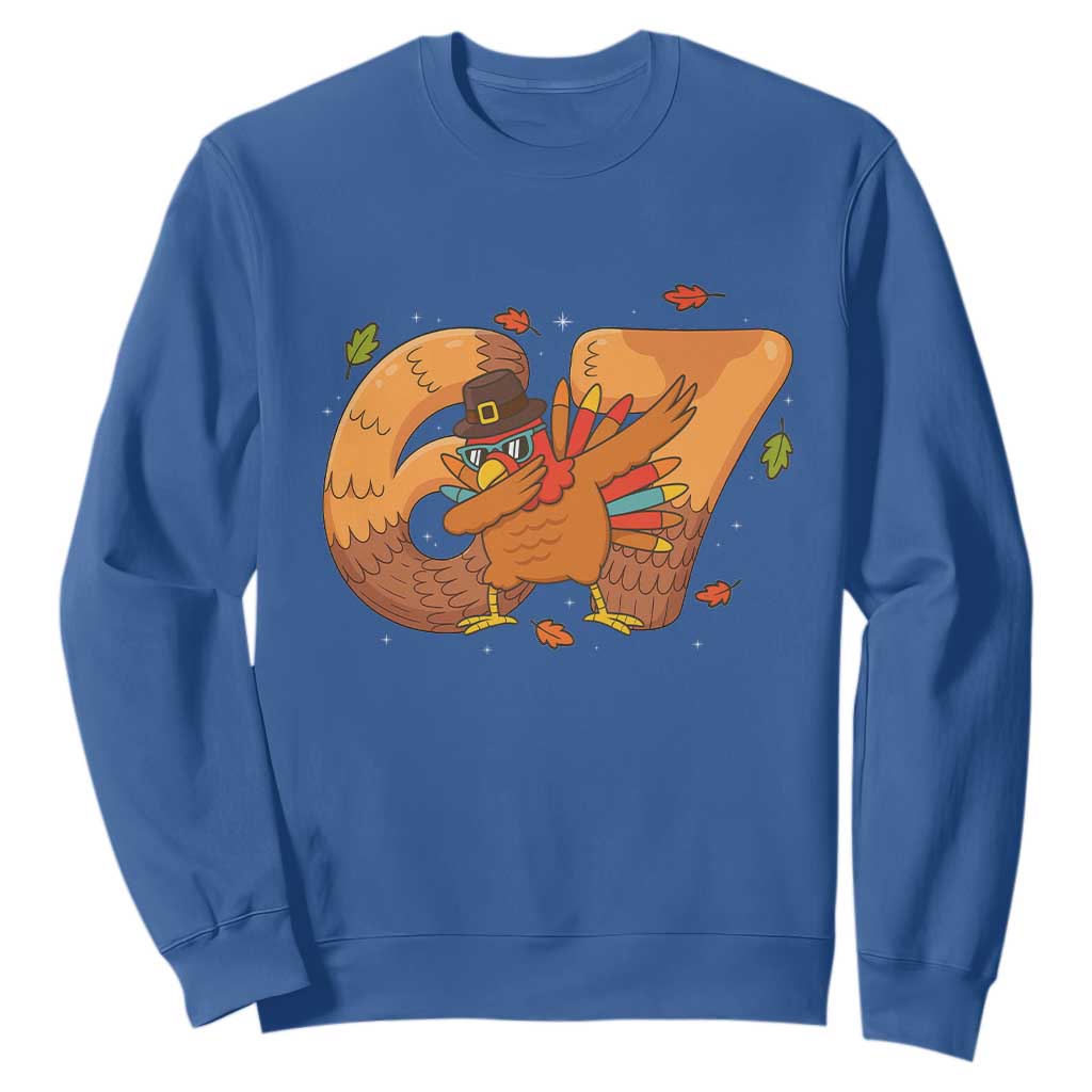 Thanksgiving Turkey Dabbing Sweatshirt Six Seven Meme Trending Gift TS12 Royal Blue Print Your Wear