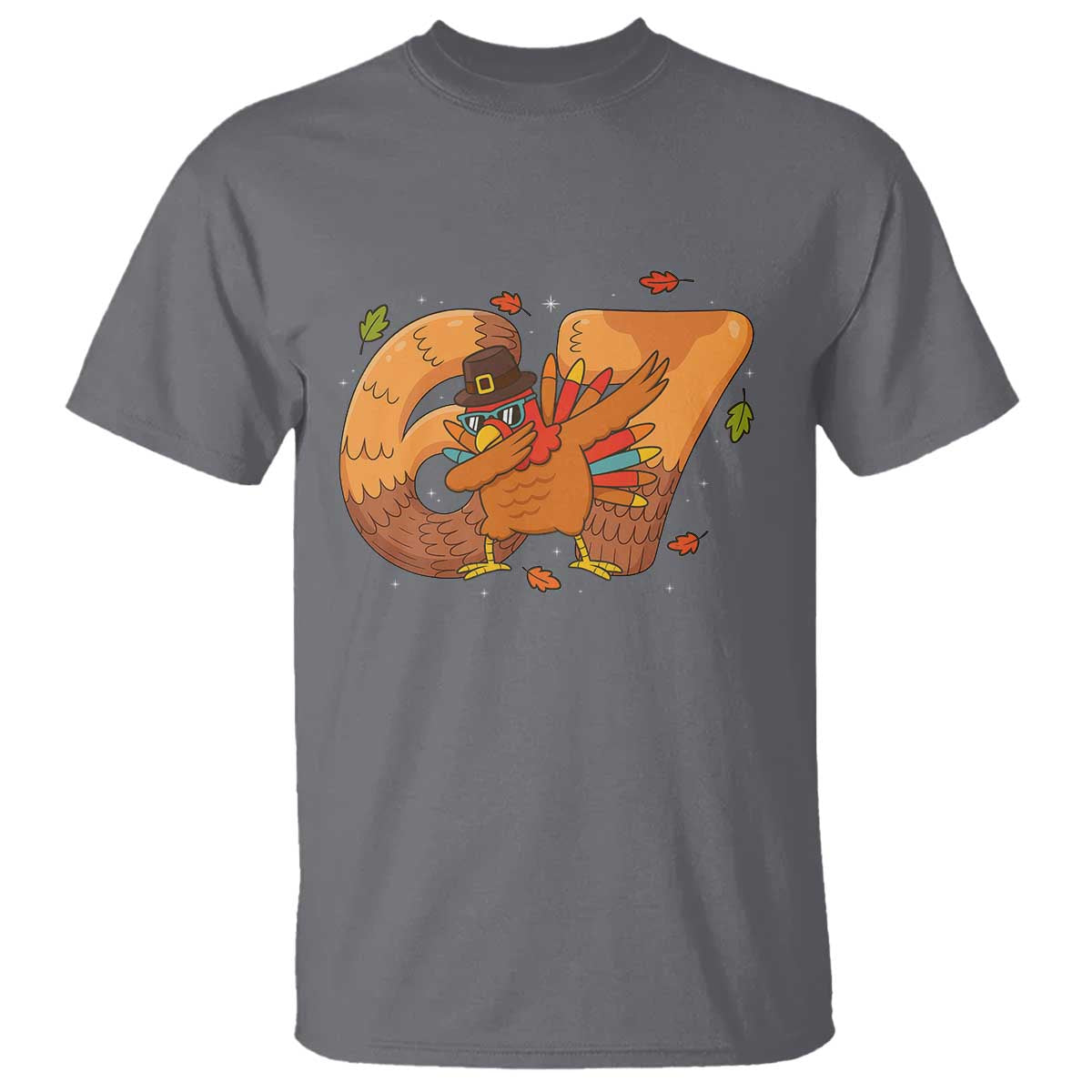 Thanksgiving Turkey Dabbing T Shirt Six Seven Meme Trending Gift TS12 Charcoal Print Your Wear