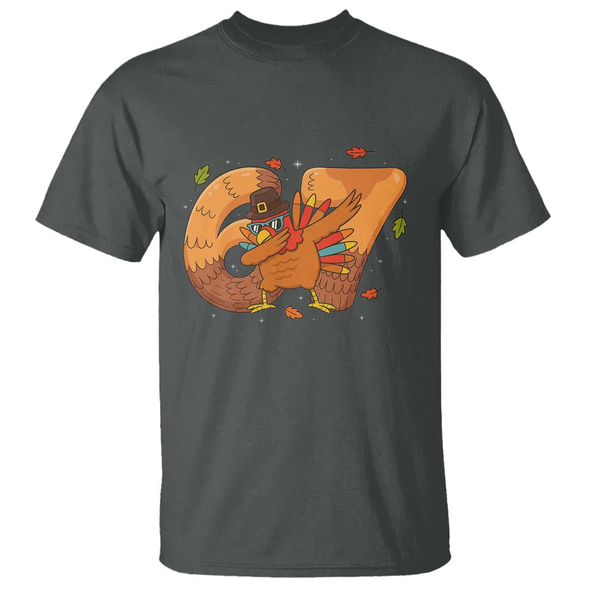 Thanksgiving Turkey Dabbing T Shirt Six Seven Meme Trending Gift TS12 Dark Heather Print Your Wear