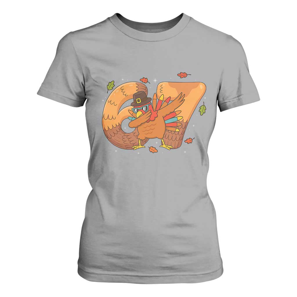 Thanksgiving Turkey Dabbing T Shirt For Women Six Seven Meme Trending Gift TS12 Sport Gray Print Your Wear