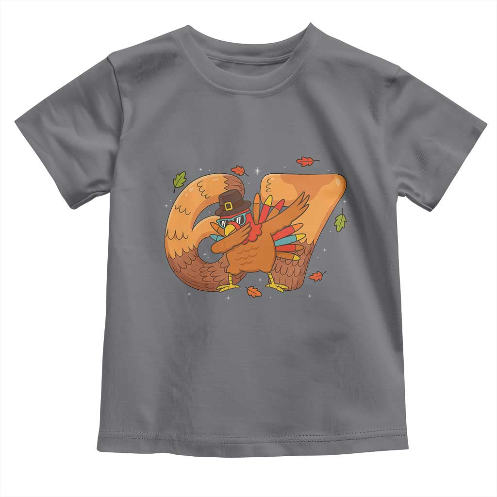 Thanksgiving Turkey Dabbing Toddler T Shirt Six Seven Meme Trending Gift TS12 Charcoal Print Your Wear