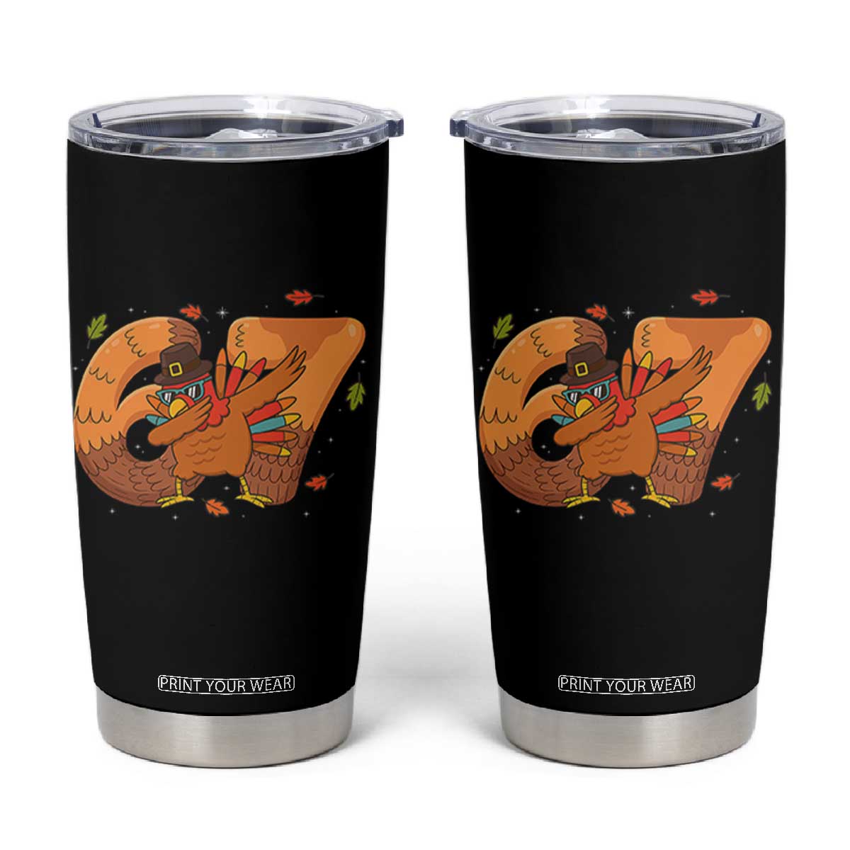 Thanksgiving Turkey Dabbing Tumbler Cup Six Seven Meme Trending Gift TS12 Black Print Your Wear