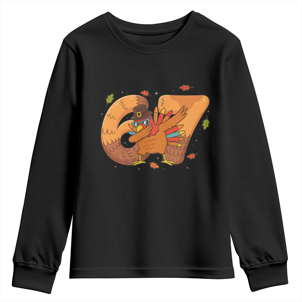 Thanksgiving Turkey Dabbing Youth Sweatshirt Six Seven Meme Trending Gift TS12 Black Print Your Wear