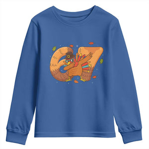 Thanksgiving Turkey Dabbing Youth Sweatshirt Six Seven Meme Trending Gift TS12 Royal Blue Print Your Wear