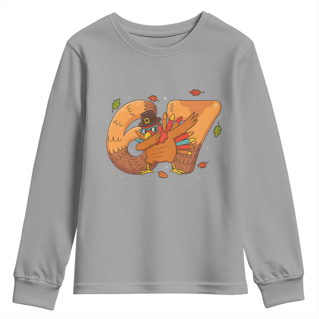 Thanksgiving Turkey Dabbing Youth Sweatshirt Six Seven Meme Trending Gift TS12 Sport Gray Print Your Wear