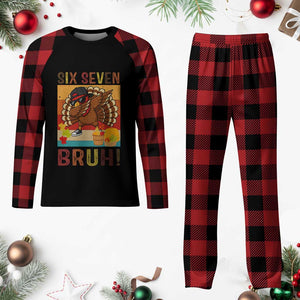 Six Seven Meme Turkey Dabbing Plaid Pajama Set Funny Thanksgiving Gift TS12 Buffalo Plaid Print Your Wear
