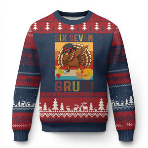 Six Seven Meme Turkey Dabbing Ugly Christmas Sweater Funny Thanksgiving Gift TS12 Navy Red Print Your Wear