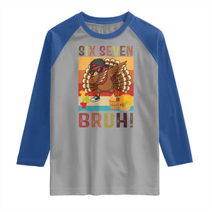 Six Seven Meme Turkey Dabbing Raglan Shirt Funny Thanksgiving Gift TS12 Sport Gray Royal Print Your Wear