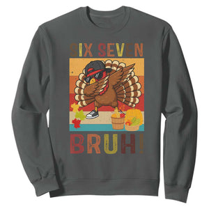 Six Seven Meme Turkey Dabbing Sweatshirt Funny Thanksgiving Gift TS12 Dark Heather Print Your Wear