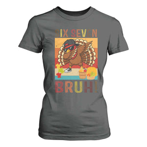 Six Seven Meme Turkey Dabbing T Shirt For Women Funny Thanksgiving Gift TS12 Dark Heather Print Your Wear