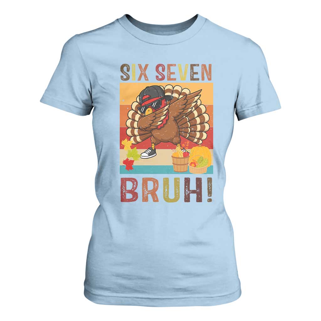 Six Seven Meme Turkey Dabbing T Shirt For Women Funny Thanksgiving Gift TS12 Light Blue Print Your Wear