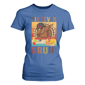 Six Seven Meme Turkey Dabbing T Shirt For Women Funny Thanksgiving Gift TS12 Royal Blue Print Your Wear