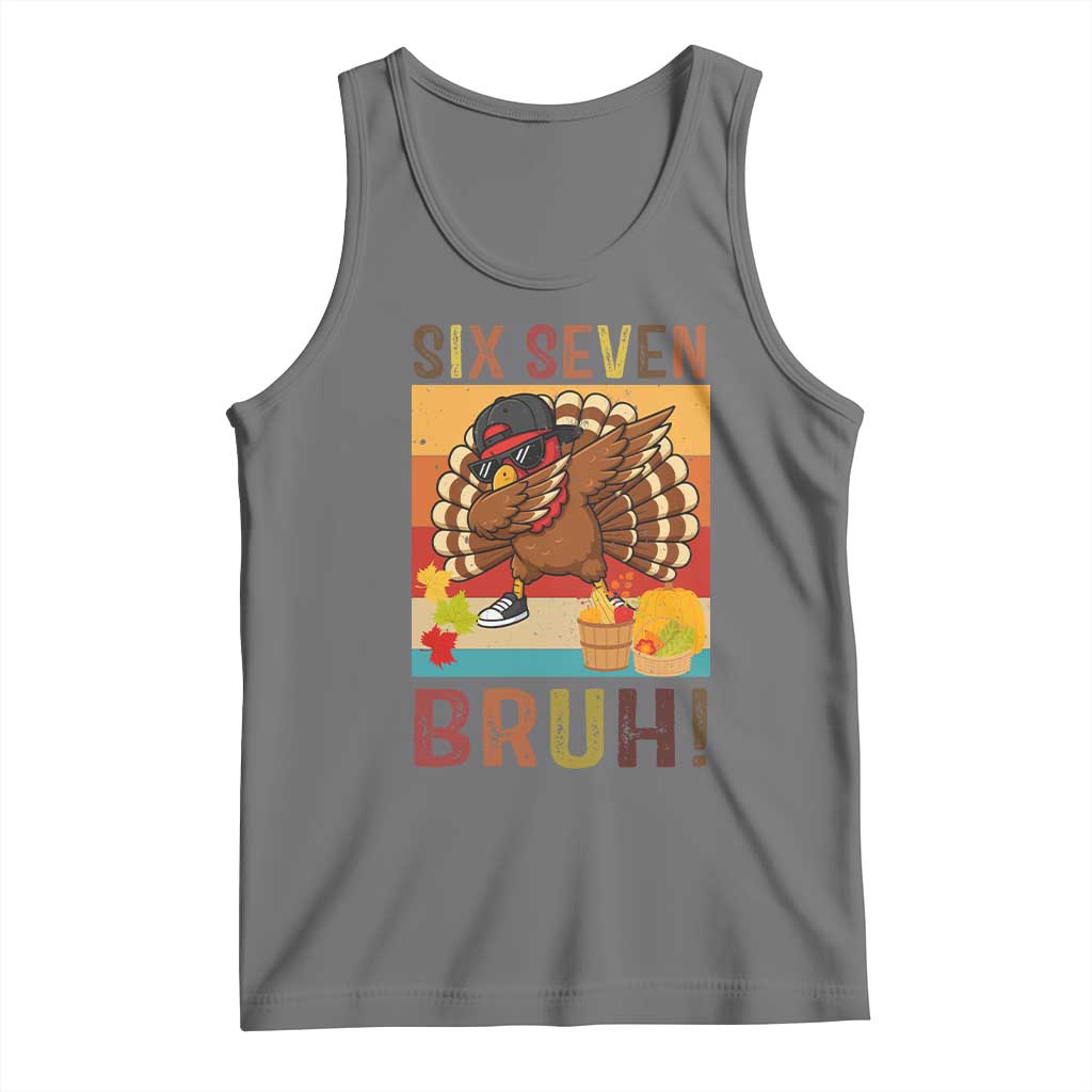 Six Seven Meme Turkey Dabbing Tank Top Funny Thanksgiving Gift TS12 Black Heather Print Your Wear