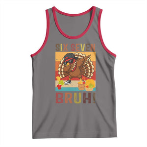 Six Seven Meme Turkey Dabbing Tank Top Funny Thanksgiving Gift TS12 Deep Heather Red Print Your Wear