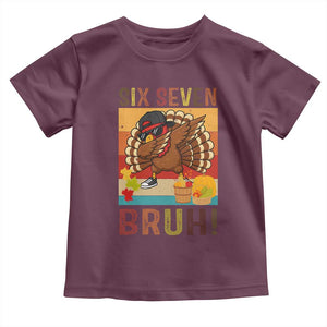 Six Seven Meme Turkey Dabbing Toddler T Shirt Funny Thanksgiving Gift TS12 Maroon Print Your Wear