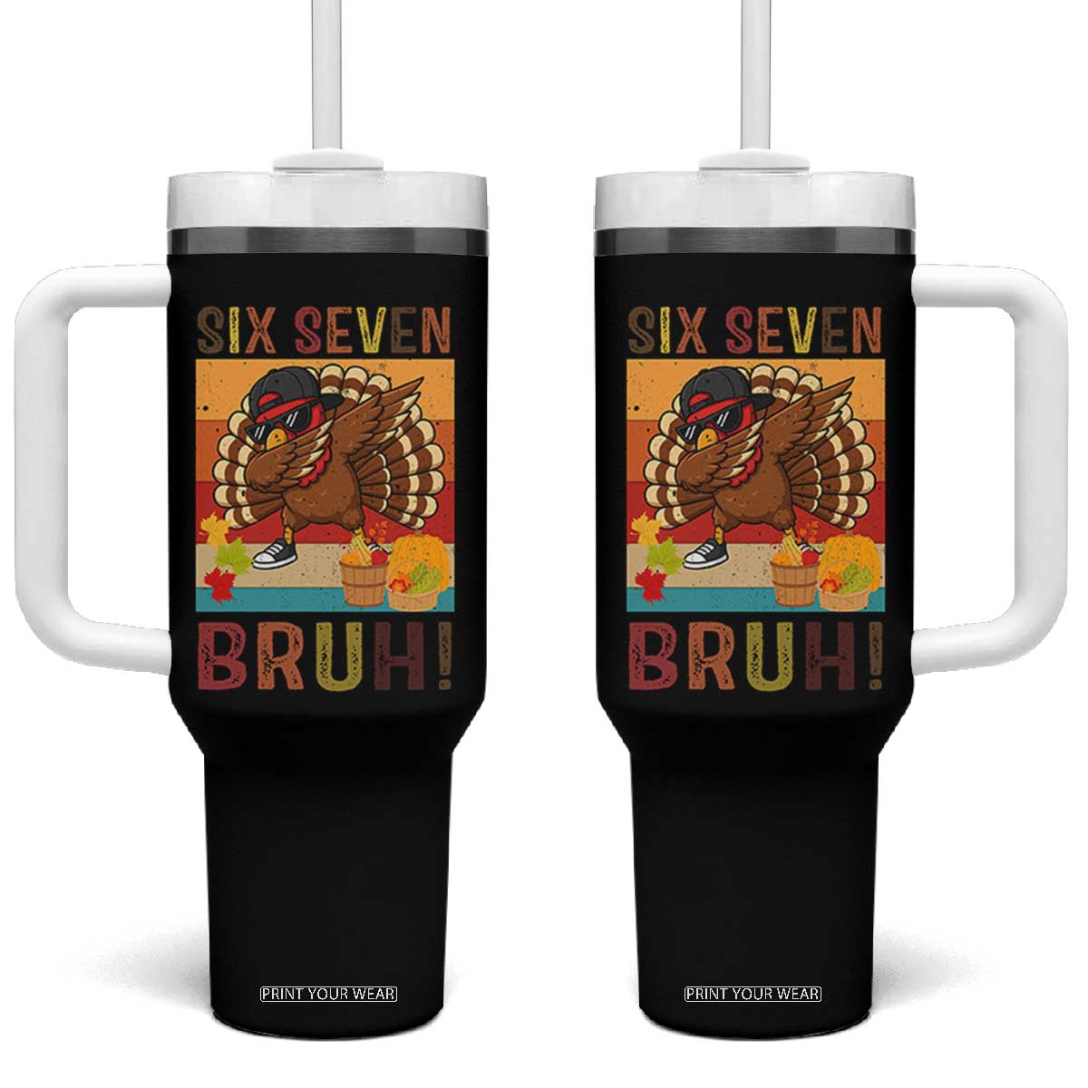 Six Seven Meme Turkey Dabbing Tumbler With Handle Funny Thanksgiving Gift TS12 One Size: 40 oz Black Print Your Wear