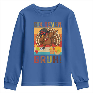 Six Seven Meme Turkey Dabbing Youth Sweatshirt Funny Thanksgiving Gift TS12 Royal Blue Print Your Wear