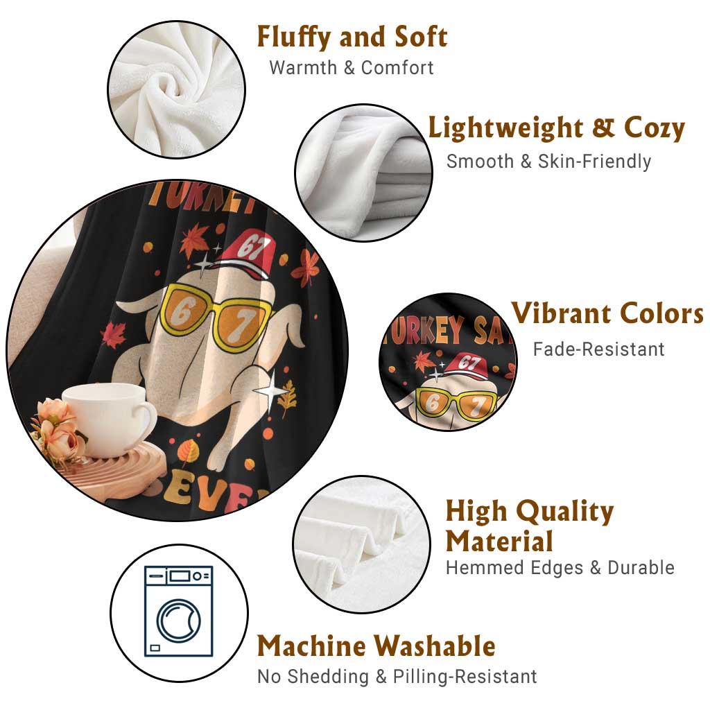 Turkey Says Six Seven Throw Blanket Funny Thanksgiving Meme Gift TS12 Print Your Wear