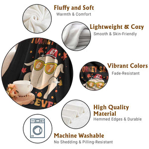 Turkey Says Six Seven Throw Blanket Funny Thanksgiving Meme Gift TS12 Print Your Wear