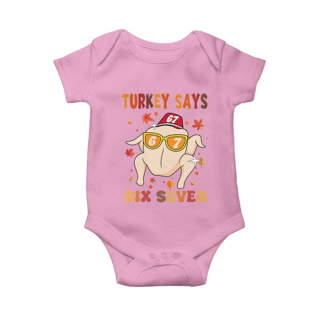 Turkey Says Six Seven Baby Onesie Funny Thanksgiving Meme Gift TS12 Light Pink Print Your Wear