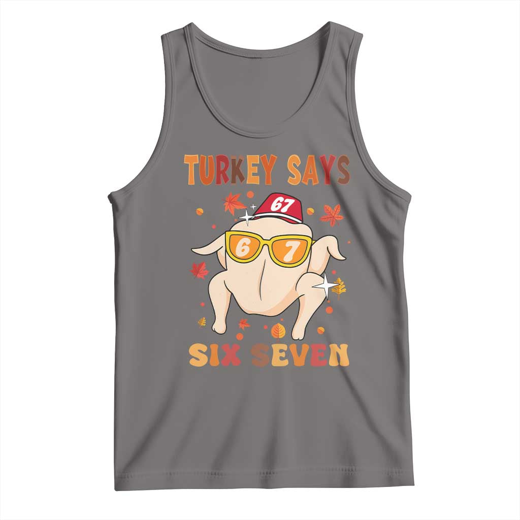 Turkey Says Six Seven Tank Top Funny Thanksgiving Meme Gift TS12 Deep Heather Print Your Wear