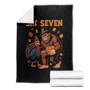 Six Seven Meme Bigfoot And Turkey Throw Blanket Funny Thanksgiving Gift TS12 Black Print Your Wear